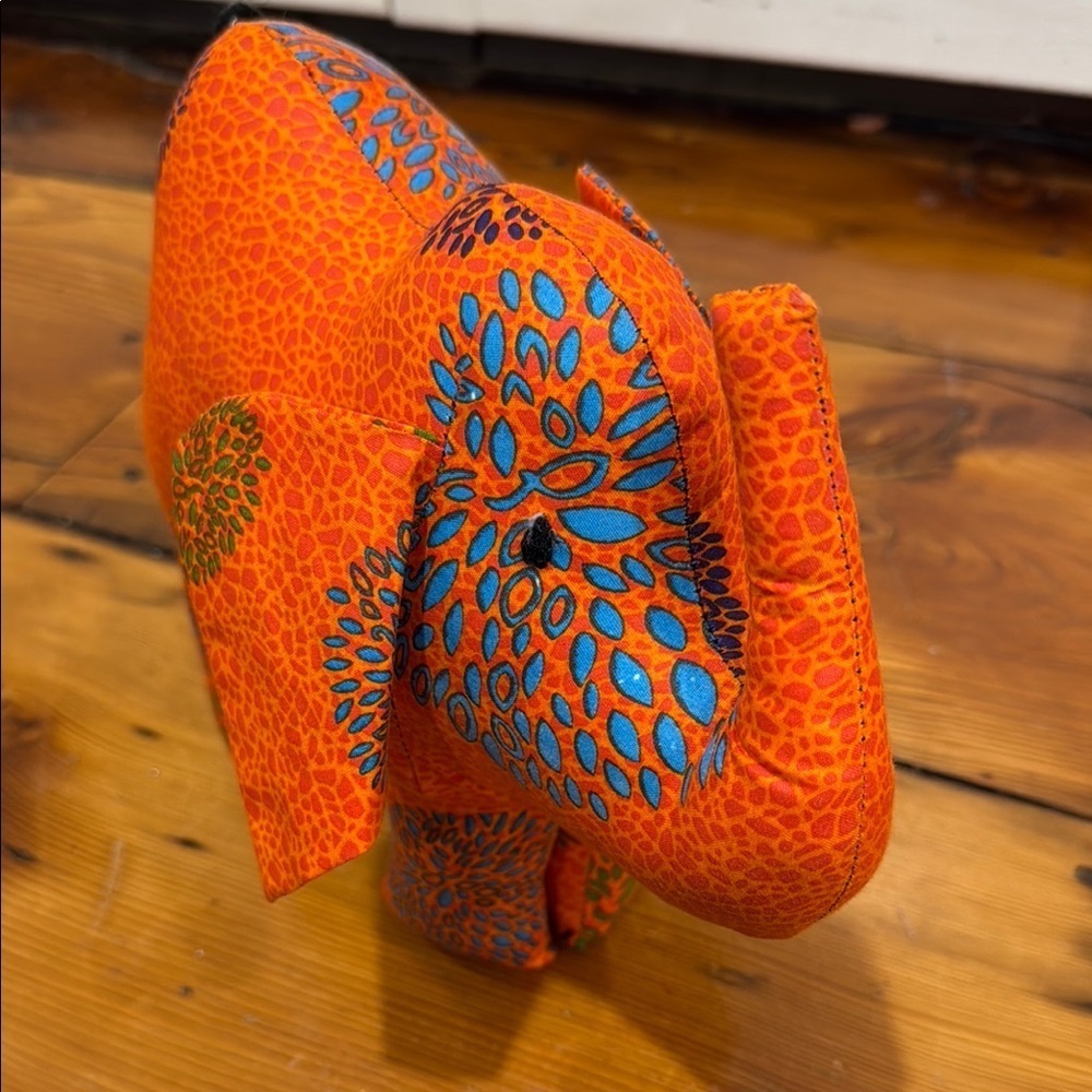 Handmade Orange and Blue Elephant Decor Accent Stuffed Animal Plush Toy